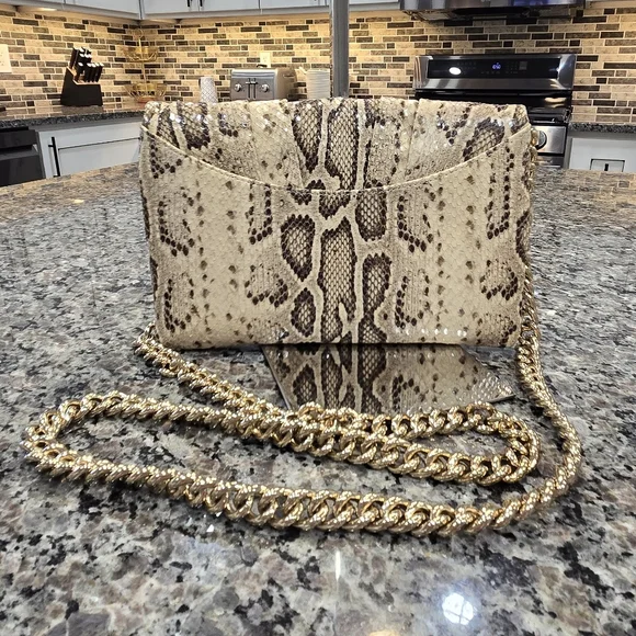 Henri Bendel Beige Snake-Print Chain Crossbody Bag Clutch - Picture 3 of 16